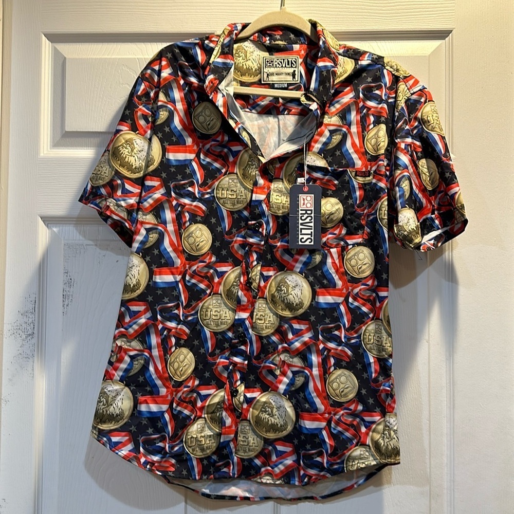 NWT! The Roosevelts RSVLTS Go For The Gold USA Olympics Button Up Shirt M